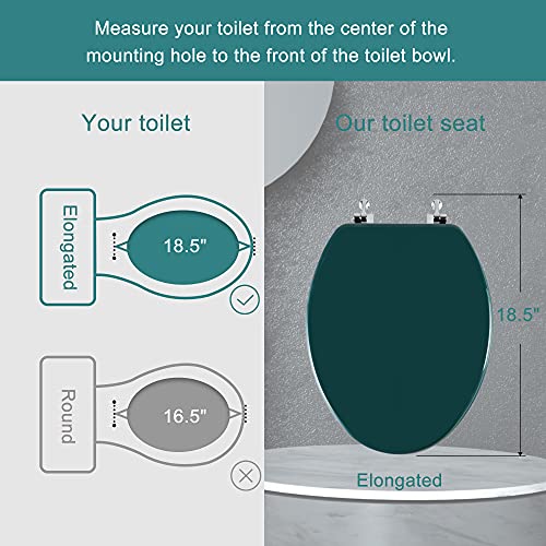 Angol Shiold Wood Toilet Seat, Zinc Alloy Hinges (Elongated, Dark Green) | Elongated Toilet Seat, Scratch Resistant Wood Surface, Easy to Install and Clean - color: Dark Green, size: Elongated