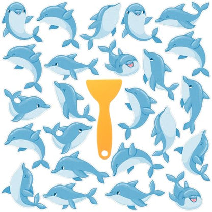 Yaomiao 24 Pcs Dolphin Non Slip Bathtub Stickers with Scraper | Shiny, Sparkle, Glitter, Peva, 4.53inch, Easy Apply, No Residue, for Bathroom, Shower Stairs Floor, Safety, Cute, Grip - style: Dolphin