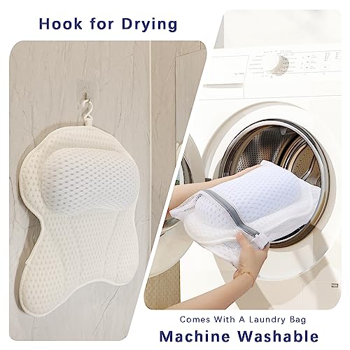 Bathtub Bath Pillows for Tub - Bath Tub Pillow Headrest with Ergonomic TPE, Bathtub Pillow for Neck & Back Support with Strong Suction Cups & Hook - size: Medium White