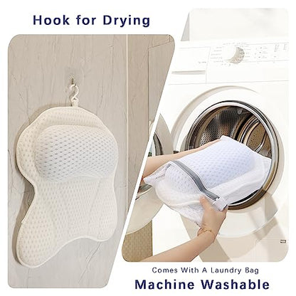 Bathtub Bath Pillows for Tub - Bath Tub Pillow Headrest with Ergonomic TPE, Bathtub Pillow for Neck & Back Support with Strong Suction Cups & Hook - size: Medium White