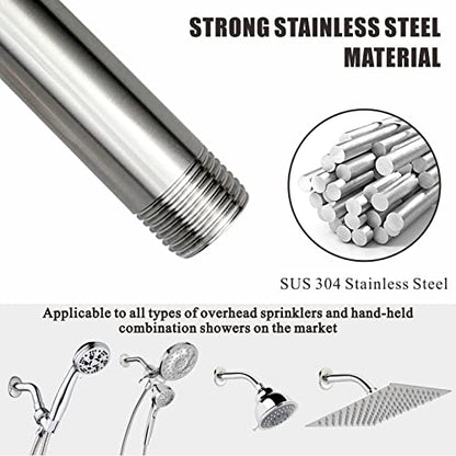 Voolan Shower Arm with Flange and Teflon Tape, Extension Shower Head Arm for Bathroom Fixed Shower Head, Solid Stainless Steel, Wall Mounted (8 Inch,Brushed Nickel) - color: Brushed Nickel, style: 8 Inch