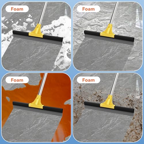 Large Heavy-Duty Floor Squeegee, 18” Rubber Blade Broom & 62” Long Handle Floor Squeegee for Concrete, Bathroom Tile, Garage Concrete, Deck, Shower Glass, Window Cleaning - color: Yellow