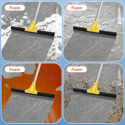 Large Heavy-Duty Floor Squeegee, 18” Rubber Blade Broom & 62” Long Handle Floor Squeegee for Concrete, Bathroom Tile, Garage Concrete, Deck, Shower Glass, Window Cleaning - color: Yellow