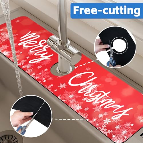 Merry Christmas Snowflake Kitchen Sink Splash Guard Mat Absorbent Fast Drying Mat Faucet Draining Mat Sink Splash Guard Behind Faucet Drip Catcher for Kitchen Bathroom 5.5"×24" - size: 5.5" x 5.5"