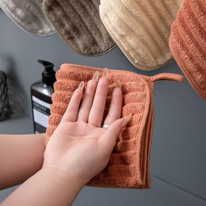 5pcs Hand Towel Set Super Absorbent Quick Dry Lint Free Hanging Loops 30x30cm for Bathroom Kitchen Travel Daily Use Home, Brown - color: Brown
