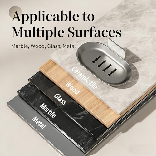 No Drilling Soap Dish for Shower, Self Draining Soap Bar Holder with Removable Drip Tray, Wall Mounted Rustproof Soap Saver for Bathroom, Kitchen, Toilet