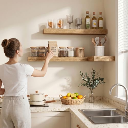 9.25in Depth 72in Floating Shelves, 72x9.25x1.4,Light Brown, Set of 1 | Long Wall Mounted Engineered Wood Shelves with Invisible Brackets for Living Room, Bedroom, Bathroom, Kitchen, - color: Cedar Wood, size: 72x9.25x1.5in, 1 Pack