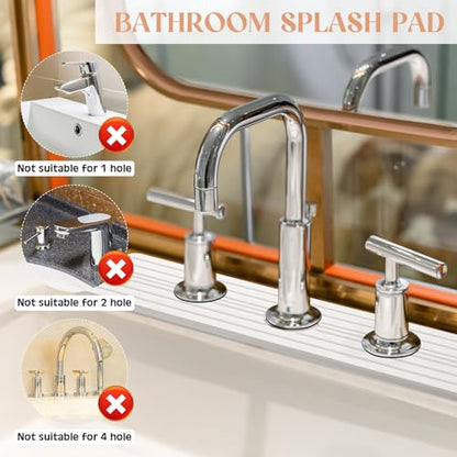 Teenyyou 3 Square Hole White Faucet Mat Kitchen Sink 16.14" x 4.49" | Bathroom Faucet Absorbent Mat,Diatomite Splash Guard,Quick Drying Drip Catcher,Hole 1.97",Holes Spaced About 1.97" - color: White, style: 3 Hole