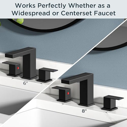 FORIOUS Waterfall Black Bathroom Faucet 3 Hole, 8 Inch Widespread Faucets | Waterfall Bathroom Faucet Widespread, Matte Black Faucet for Bathroom Sink 3 Holes Vanity with Drain and Hoses for Wholesale - color: Matte Black, style: Transitional