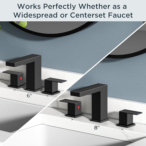FORIOUS Waterfall Black Bathroom Faucet 3 Hole, 8 Inch Widespread Faucets | Waterfall Bathroom Faucet Widespread, Matte Black Faucet for Bathroom Sink 3 Holes Vanity with Drain and Hoses for Wholesale - color: Matte Black, style: Transitional