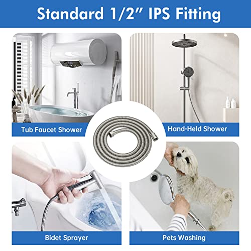 RUMOSE 98 inches Extra Long Shower Hose, Nickel | Shower Head Extension Hose, Attachment Flexible Handheld Shower Sprayer Hose, Stainless Steel Shower Tube - color: Nickel, size: 98"
