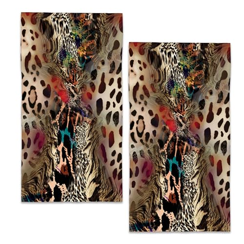 Leopard Print Hand Towels Set of 2,28 x 14 Inch African Animal Bathroom Towel Soft Absorbent Kitchen Hotel Spa Laundry Room Gym Face Towel Decor - color: Leopard Print