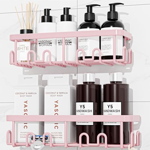 Shower Caddy Adhesive, Rustproof Shower Organizer, Wall Shower Rack | Large Capacity Shower Shelf for Inside Shower, No Drill Shower Storage, Shampoo Shower Holder, Pink, 2 Caddies - color: Pink