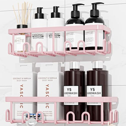 Shower Caddy Adhesive, Rustproof Shower Organizer, Wall Shower Rack | Large Capacity Shower Shelf for Inside Shower, No Drill Shower Storage, Shampoo Shower Holder, Pink, 2 Caddies - color: Pink