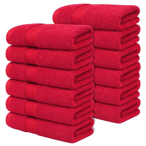 100% Cotton Hand Towels 18x28 Inches, 600 GSM, Soft & Absorbent, Set of 12, Red - color: Red, size: Hand Towel Set of 12