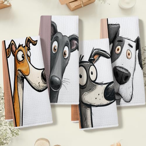 4 Pcs Funny Dog Kitchen Towels, Cute Dogs Gifts Hand Towels 14 x 24 Inches - color: Multi 0132