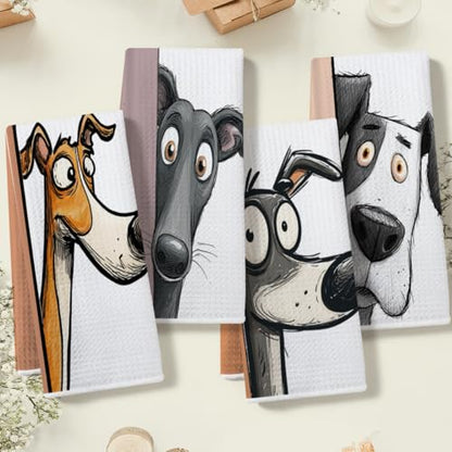 4 Pcs Funny Dog Kitchen Towels, Cute Dogs Gifts Hand Towels 14 x 24 Inches - color: Multi 0132