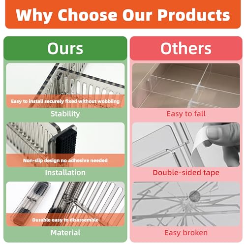 Adjustable Drawer Dividers for Clothes - 2 set Transparent Dresser Organizers, Shallow Drawer Dividers for Clothes, Kitchen, Office, Bathroom Storage