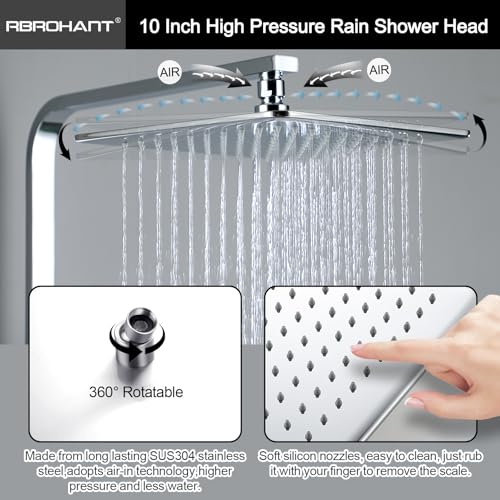RBROHANT Polished Chrome Exposed Shower System with Tub Spout, Exposed Shower Fixtures for Bathroom with Brass 3-Functional Valve, Height Adjustable, Wall Mounted - color: Polished Chrome