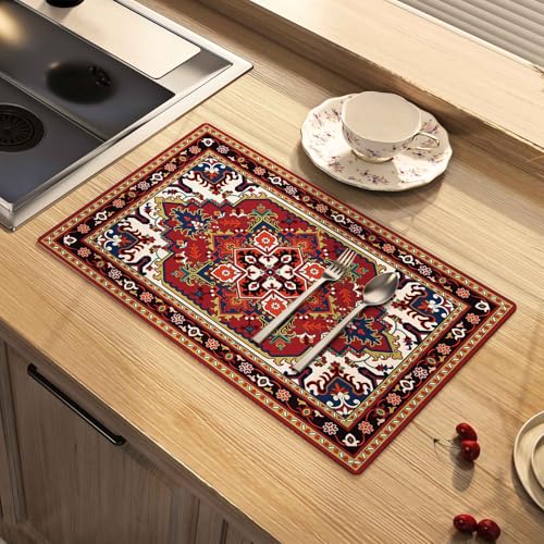 Dish Drying Mat Absorbent Soft Diatomite Coffee Mat, 16" x 24" | Rubber Backed, Bohemian Decor, Non Slip Base, Countertop, Espresso Machine, Bathroom - color: Colorful, size: 24" x 16"