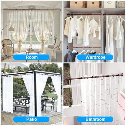 TEECK Shower Curtain Rod, 32-104 inch Adjustable Spring Tension Curtain Rod, Never Rust Anti-Slip Shower Curtain Rod for Bathroom, No Drilling, Never Collapse, Easy to Use, Brown - color: Brown, size: 32-104 Inches