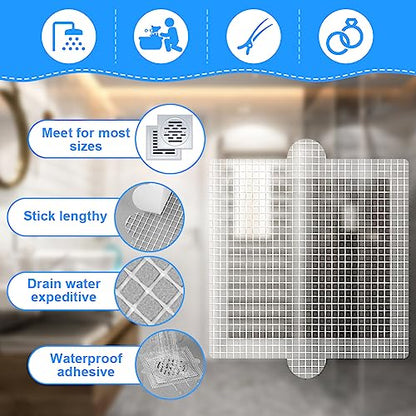 Disposable Shower Drain Hair Catcher, 40Pcs Floor Drain Mesh Strainer Sticker with Waterproof Adhesive, Anti-Blocking Filter Sticker Hair Catchers for Bathtub Bathroom Kitchen, Square 105mm
