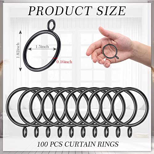 Maitys 100 Pcs Metal Curtain Rings with Eyelet 1.5-inch Inner Diameter Eyelet Curtain Rings for Drapery Clips Hooks for Sliding Window Bathroom Door Shower Rod (Black) - color: Black