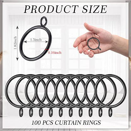 Maitys 100 Pcs Metal Curtain Rings with Eyelet 1.5-inch Inner Diameter Eyelet Curtain Rings for Drapery Clips Hooks for Sliding Window Bathroom Door Shower Rod (Black) - color: Black