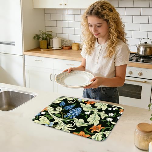 Fantasy Style Dish Drying Mat 23.6 X 17.7 Inch/60 X 45 cm Microfiber Polyester Cotton Green Leaves Absorbent Draining Pad Heat Resistant Coffee Bar Counter Mat with Hanging Loop Green - style: Tropical plants