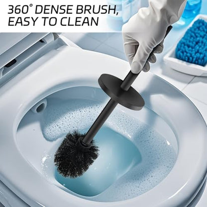 Stainless Steel Toilet Brush with Holder Set for Bathroom Storage and Organization Toilet Bowl Cleaner Brush and Holder (1, Black) - color: Black