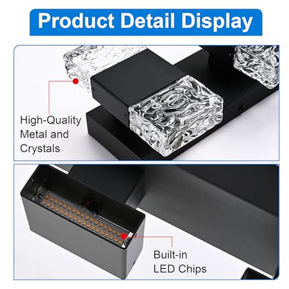 MELUCEE 30.3 in LED Bathroom Lighting Fixtures Over Mirror 40W | LED Vanity Light Black Modern Bathroom Light Bar Crystal Wall Light Fixtures, 3000K Warm Lighting, Built-in Led Chips - color: Black, size: 5 Lights