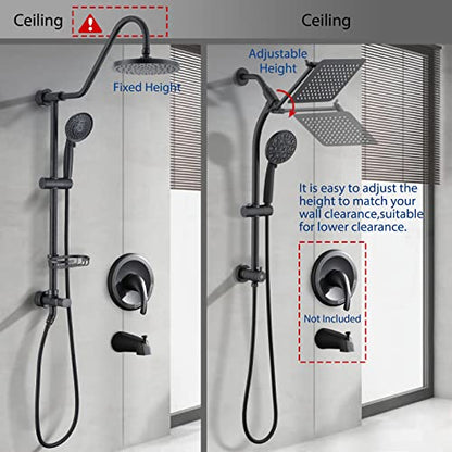 Rainfall 8 Inch Shower Head with High Pressure Handheld Spray Combo, Drill-Free Slide Bar with Adjustable Shower Extension Arm, 3-Way Low Diverter for Easy Reach, 5Ft Hose- Matte Black - color: Matte Black