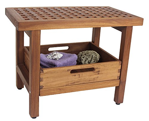 (Fully Assembled) AquaTeak The Original 24" Grate Teak Shower Bench with Shelf & Moa Large Tray