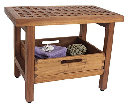 (Fully Assembled) AquaTeak The Original 24" Grate Teak Shower Bench with Shelf & Moa Large Tray