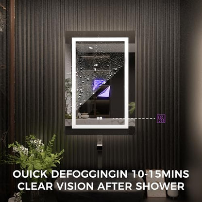 Luxury LED Lighted Medicine Cabinet with Mirror Dimmable, Defogging, 24 inch Commercial Medicine Cabinet, Outlets for Apartments, Hotel, Right Hinge - size: 24"W x 36"H Right
