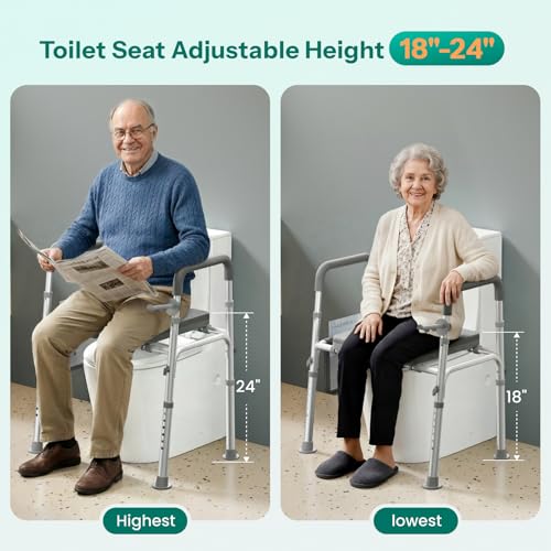 HOMEAL Raised Toilet Seat Riser with Handles for Seniors, 450LBS Heavy-Duty 3in1 Commode Chair for Disabled & Patients with Reinforced Frame & Protective Deflector, Built for Safety & Clean - size: Without Commode