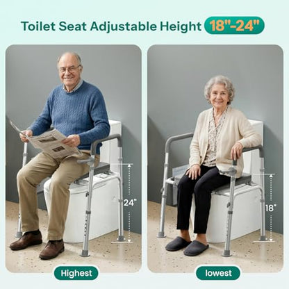 HOMEAL Raised Toilet Seat Riser with Handles for Seniors, 450LBS Heavy-Duty 3in1 Commode Chair for Disabled & Patients with Reinforced Frame & Protective Deflector, Built for Safety & Clean - size: Without Commode