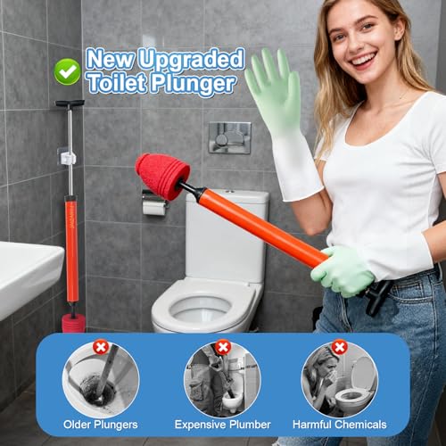 Toilet Plunger & Bathroom Plunger, High Pressure Heavy Duty - Powerful Air Drain Unclogger & Toilet Clog Remover, Premium Toilet Snake for Drains & Clogged Pipes
