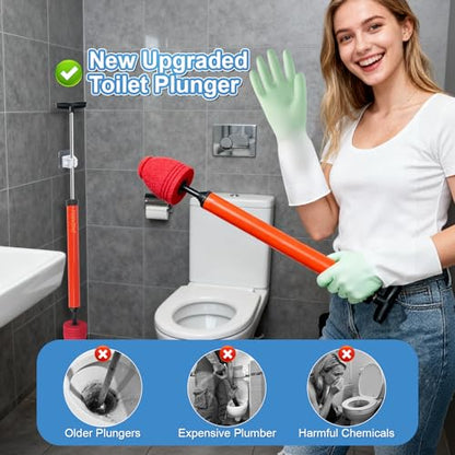 Toilet Plunger & Bathroom Plunger, High Pressure Heavy Duty - Powerful Air Drain Unclogger & Toilet Clog Remover, Premium Toilet Snake for Drains & Clogged Pipes