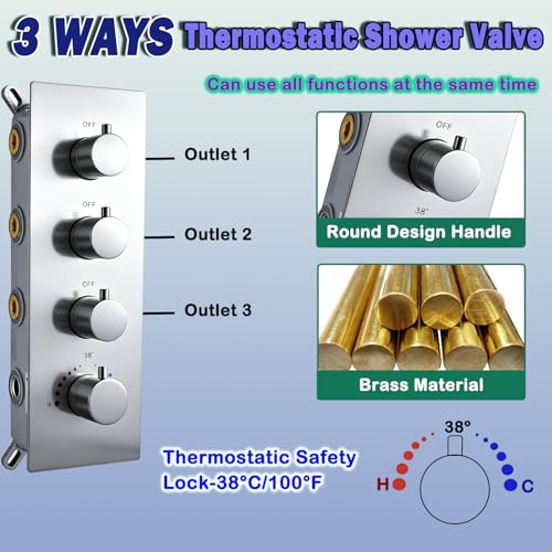 AYIVG Thermostatic Full Body Rainfall Shower System Dual 3 Way Diverter Valve 6 Function Ceiling Mount 14x20" ShowerHeads With 6 Jets 2 Handheld Shower Set (Chrome) - color: Chrome