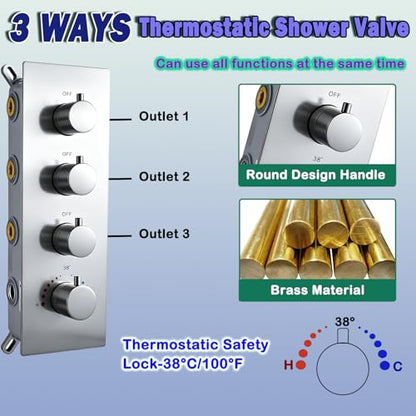 AYIVG Thermostatic Full Body Rainfall Shower System Dual 3 Way Diverter Valve 6 Function Ceiling Mount 14x20" ShowerHeads With 6 Jets 2 Handheld Shower Set (Chrome) - color: Chrome