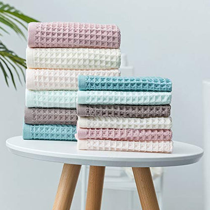 Cotton Material Waffle Bath Towel Soft Absorbent Towel for Bathroom Hotel Household Quick Drying(Light Pink 34 x 74cm) - size: Light Pink 34 x 74cm