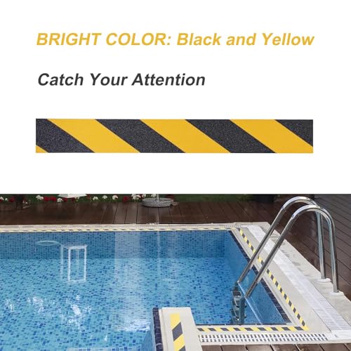 Anti Slip Safety Grip Tape 2 Inch x 60 Ft Heavy Duty Black & Yellow | Waterproof Non Skid Tread for Stairs, Steps, Floors, Staircases, Traction Caution Anti-Slip Strips Indoor/Outdoor Use - size: 2 Inch x 60 Ft