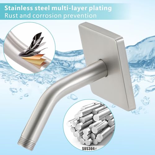 Shower Arm with 3.5" Flange, 6 Inch Wall Mount Replacement Shower Head Arm For Fixed Shower Heads and Handheld Showerhead, Brushed Nickel - color: Brushed Nickel, style: 6 Inch