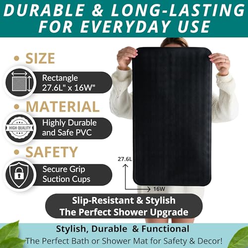 ENKOSI Non Slip Bath Mat for Tub and Shower Floors – Anti Slip Shower Mat with Secure Suction Cup Grip – Soft Black Bathtub Mat for Inside Tubs and Bathroom Shower Stalls (28x16 Black) - color: Black
