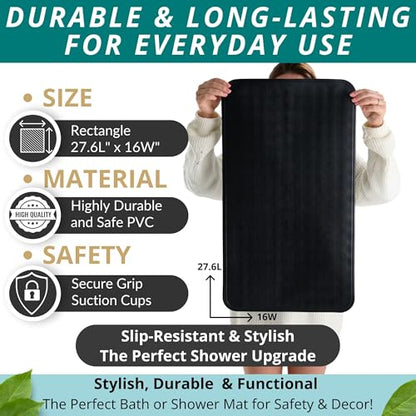 ENKOSI Non Slip Bath Mat for Tub and Shower Floors – Anti Slip Shower Mat with Secure Suction Cup Grip – Soft Black Bathtub Mat for Inside Tubs and Bathroom Shower Stalls (28x16 Black) - color: Black