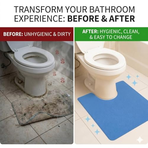 20 Pack Disposable Toilet Mats, Super Absorbent U-Shaped Toilet Floor Protector from Urine, Non-Slip Bathroom Rugs, Waterproof Commode Mats, 22" x 24"