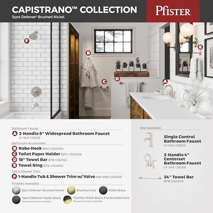 Pfister Capistrano 3-Hole Centerset Bathroom Sink Faucet Nickel LF048CSOGS | Push & Seal drain included, Spot Defense finish, 4 in centerset vanity faucet , EPA WaterSense compliant, NSF lead-free - color: Spot Defense Brushed Nickel, size: 1 Pack