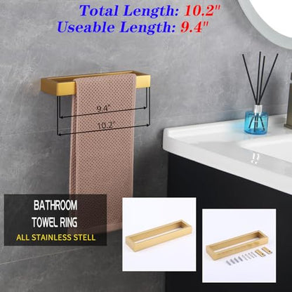 GERZWY Bathroom Accessory 3-Piece Set SUS 304 Stainless Steel Toilet Paper Holder Towel Ring Towel Hooks Wall Mount Gold Finished HG1708-3BE - color: Gold