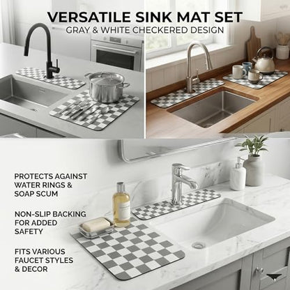 Customizable Dish Drying Mat & Sink Splash Guard Set: 24"Lx16"W Kitchen Counter Protector & 24"Lx5.5"W Mat Trimmable to Fit Irregular Sink with 2 & 3 Holes or Soap Dispenser - Absorbent Drip Catcher - size: 24" x 16"